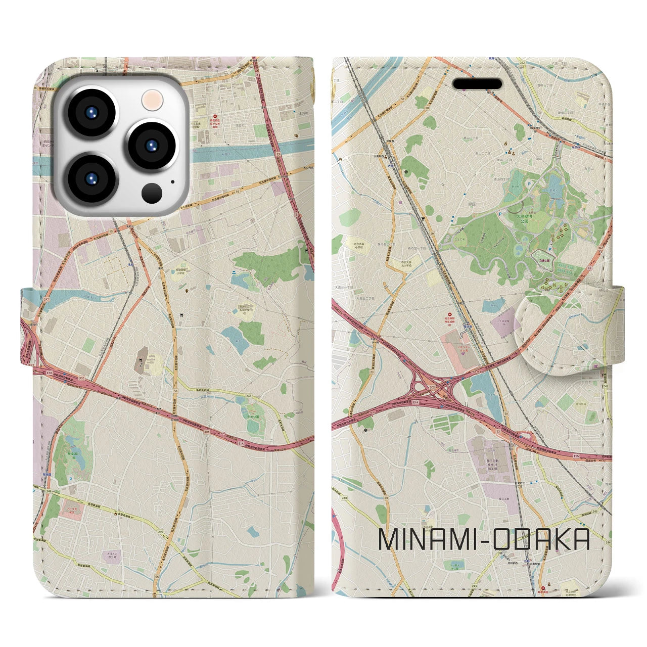 【南大高(愛知県)】地図柄iPhoneケース(手帳タイプ)ナチュラル・iPhone 13 Pro 用