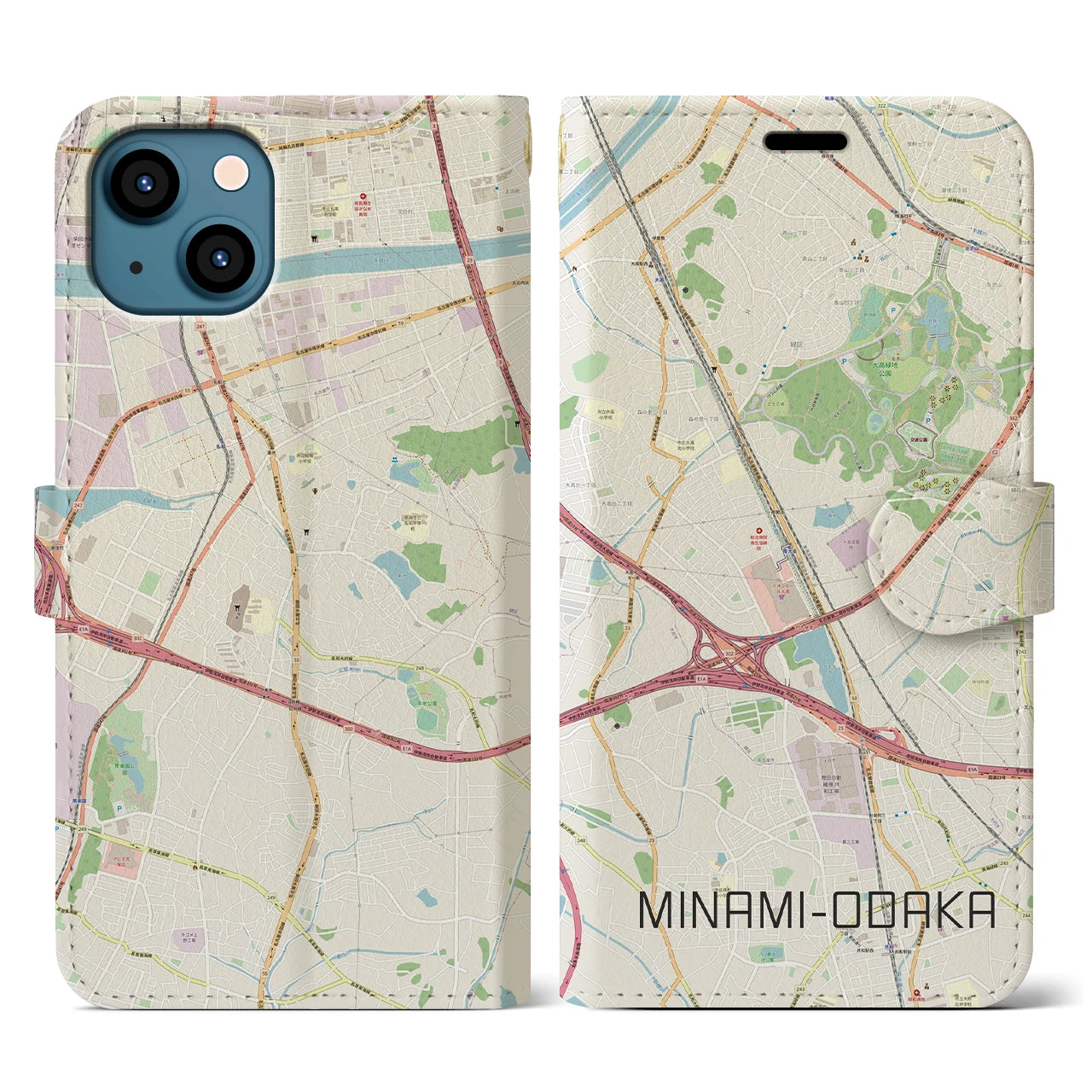 【南大高(愛知県)】地図柄iPhoneケース(手帳タイプ)ナチュラル・iPhone 13 用