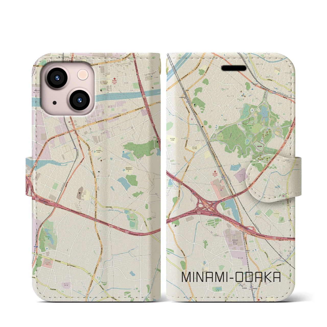 【南大高(愛知県)】地図柄iPhoneケース(手帳タイプ)ナチュラル・iPhone 13 mini 用