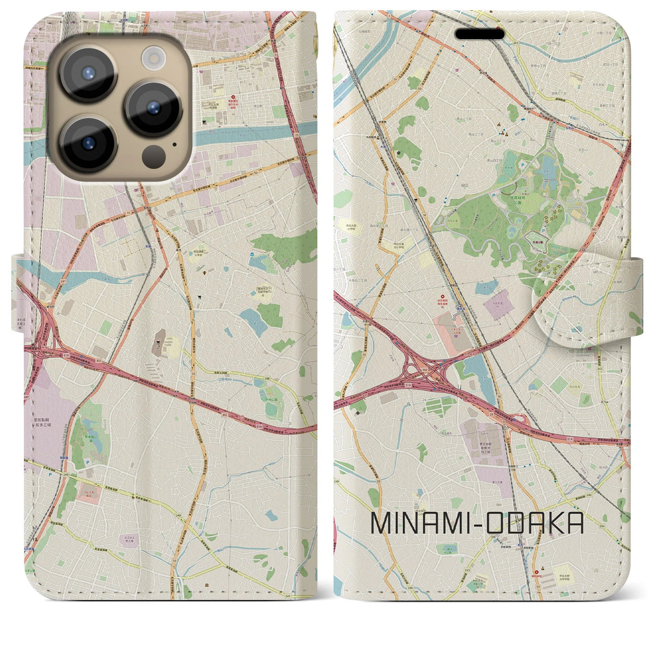 【南大高(愛知県)】地図柄iPhoneケース(手帳タイプ)ナチュラル・iPhone 14 Pro Max 用