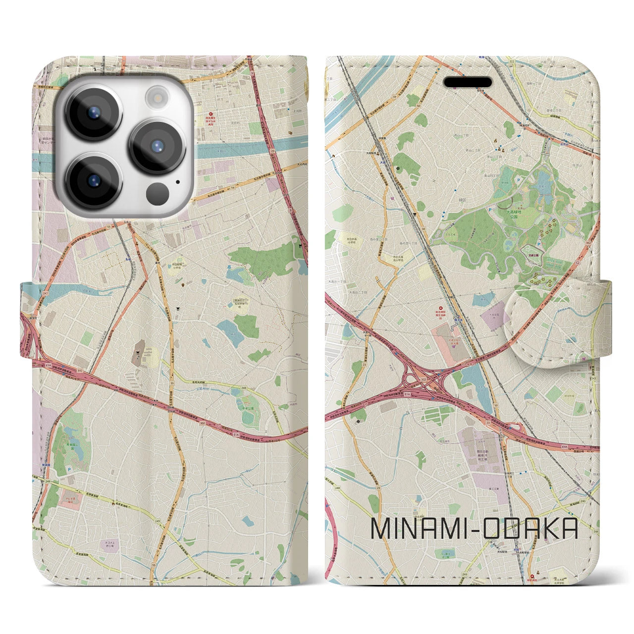 【南大高(愛知県)】地図柄iPhoneケース(手帳タイプ)ナチュラル・iPhone 14 Pro 用