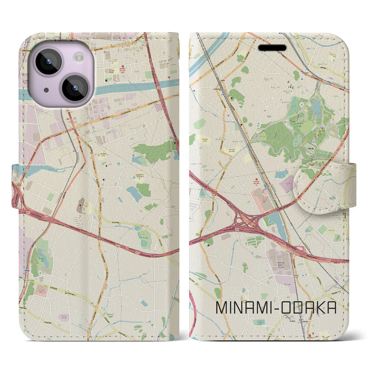 【南大高(愛知県)】地図柄iPhoneケース(手帳タイプ)ナチュラル・iPhone 14 用