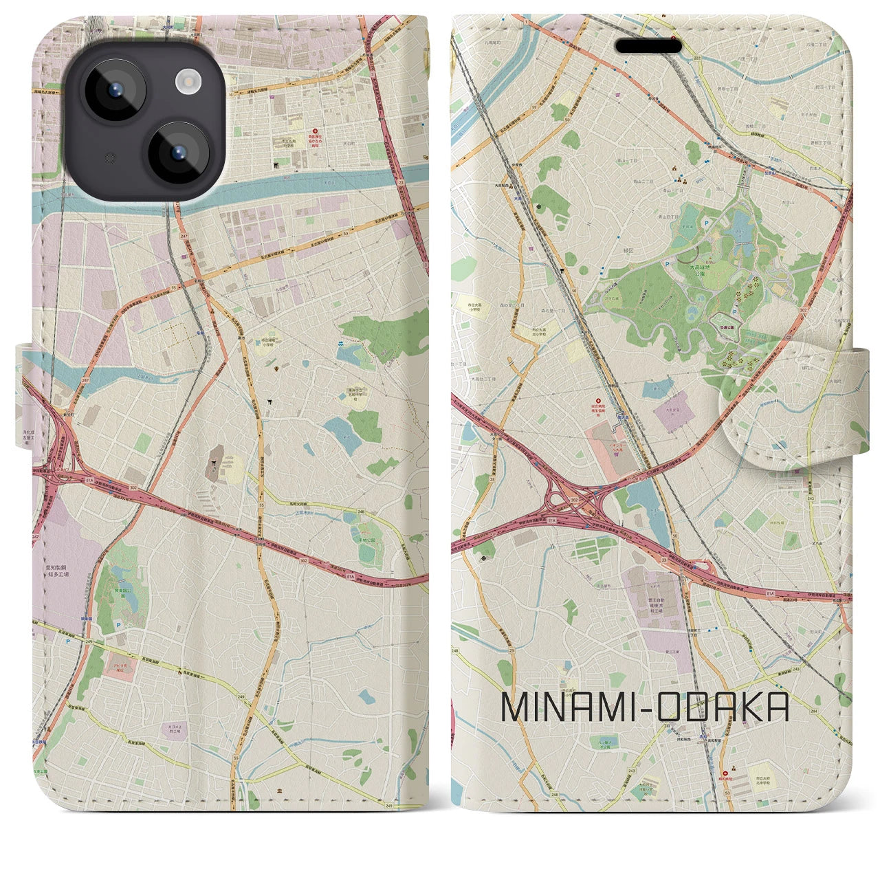【南大高(愛知県)】地図柄iPhoneケース(手帳タイプ)ナチュラル・iPhone 14 Plus 用