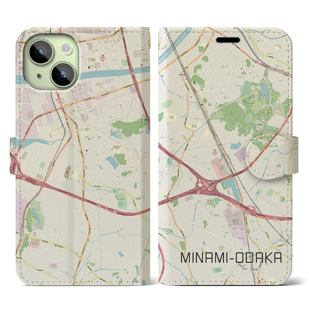 【南大高(愛知県)】地図柄iPhoneケース(手帳タイプ)ナチュラル・iPhone 15 用