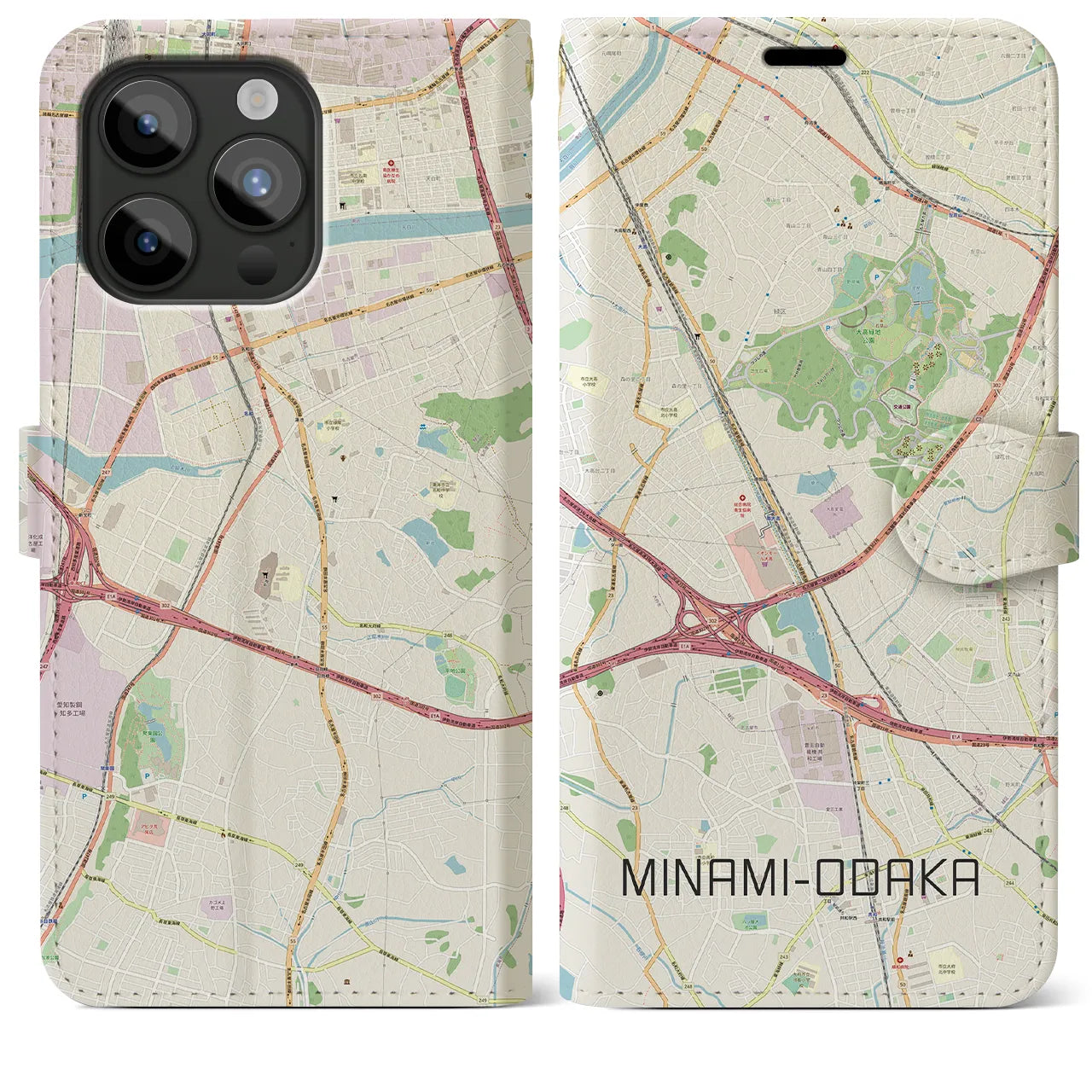 【南大高(愛知県)】地図柄iPhoneケース(手帳タイプ)ナチュラル・iPhone 15 Pro Max 用