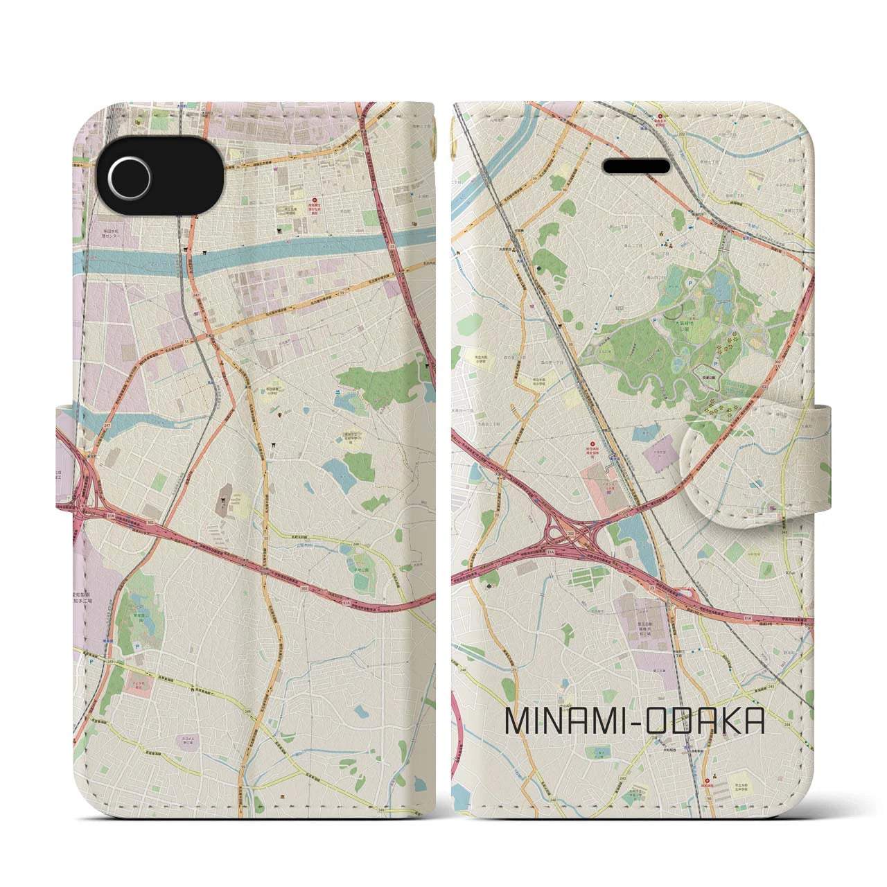 【南大高(愛知県)】地図柄iPhoneケース(手帳タイプ)ナチュラル・iPhone SE(第3 / 第2世代) / 8 / 7 / 6s / 6 用