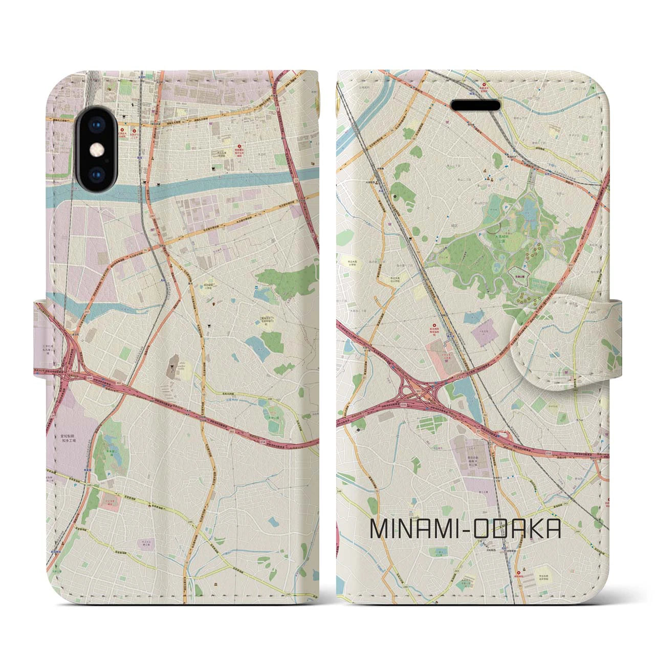 【南大高(愛知県)】地図柄iPhoneケース(手帳タイプ)ナチュラル・iPhone XS / X 用