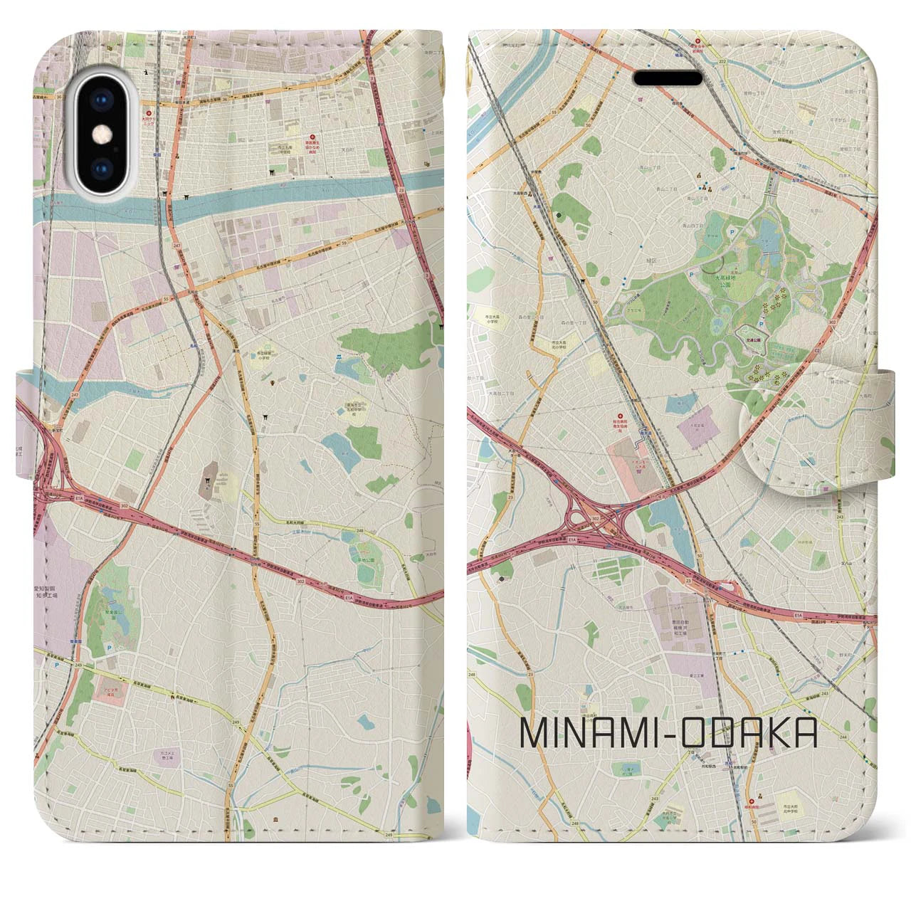 【南大高(愛知県)】地図柄iPhoneケース(手帳タイプ)ナチュラル・iPhone XS Max 用