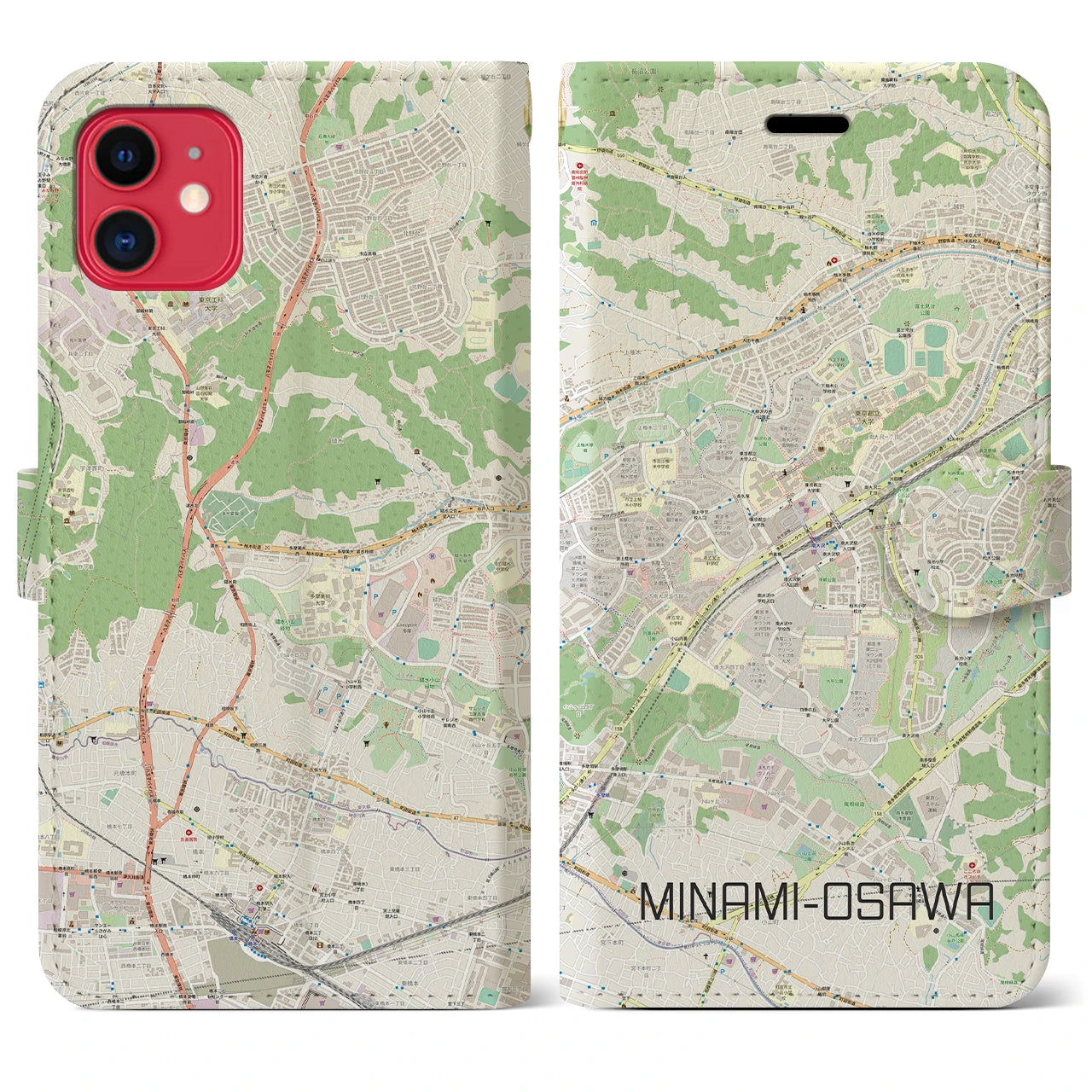 【南大沢(東京都)】地図柄iPhoneケース(手帳タイプ)ナチュラル・iPhone 11 用