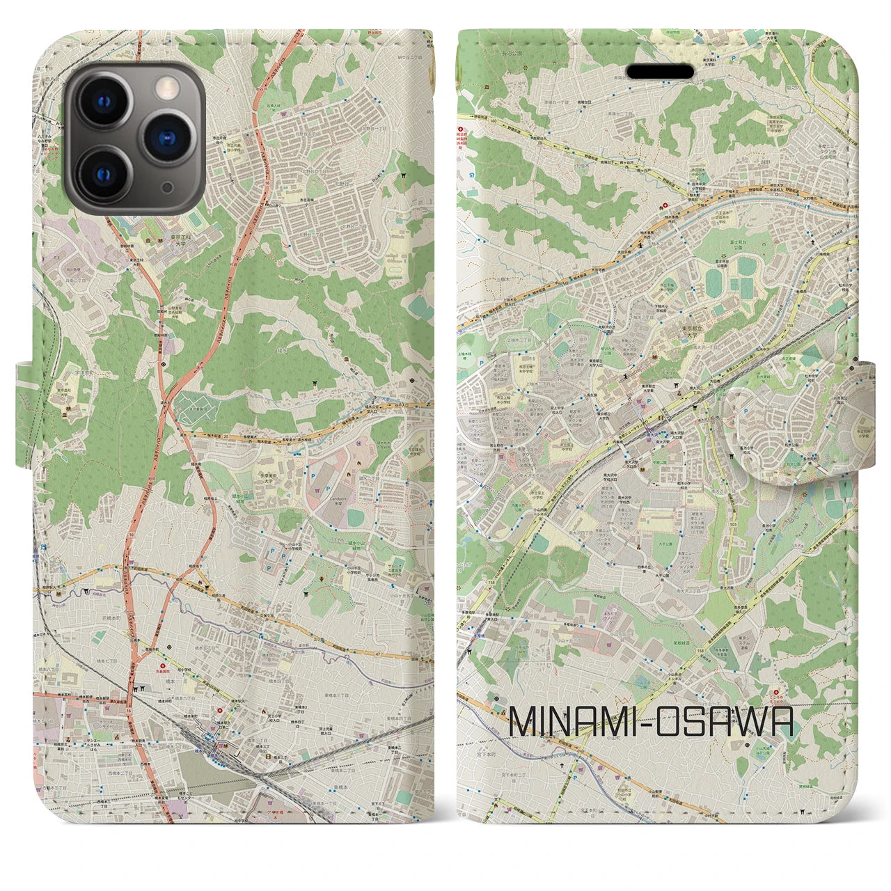 【南大沢(東京都)】地図柄iPhoneケース(手帳タイプ)ナチュラル・iPhone 11 Pro Max 用
