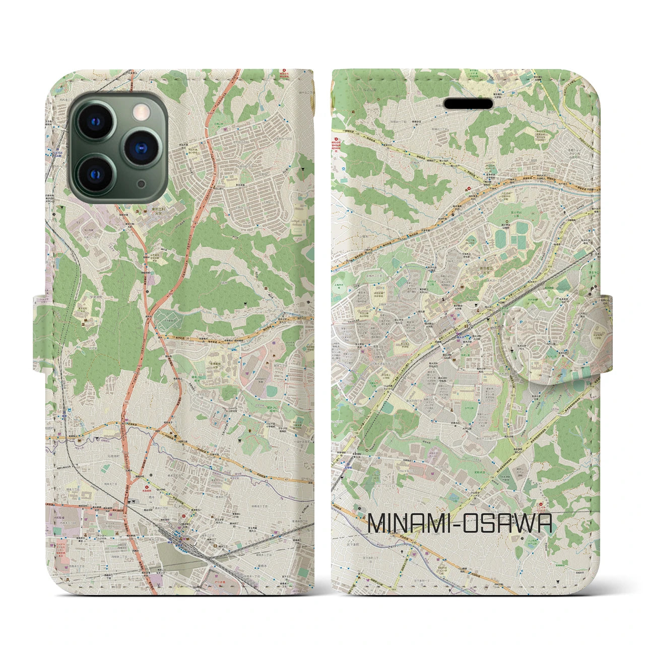 【南大沢(東京都)】地図柄iPhoneケース(手帳タイプ)ナチュラル・iPhone 11 Pro 用