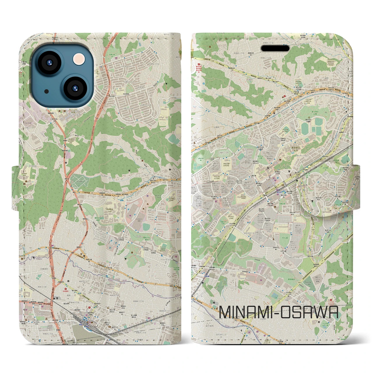 【南大沢(東京都)】地図柄iPhoneケース(手帳タイプ)ナチュラル・iPhone 13 用