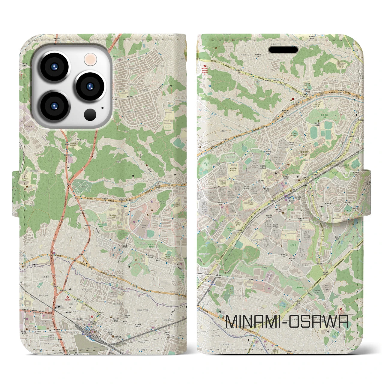 【南大沢(東京都)】地図柄iPhoneケース(手帳タイプ)ナチュラル・iPhone 13 Pro 用