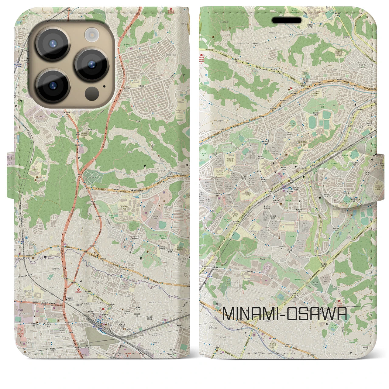 【南大沢(東京都)】地図柄iPhoneケース(手帳タイプ)ナチュラル・iPhone 14 Pro Max 用