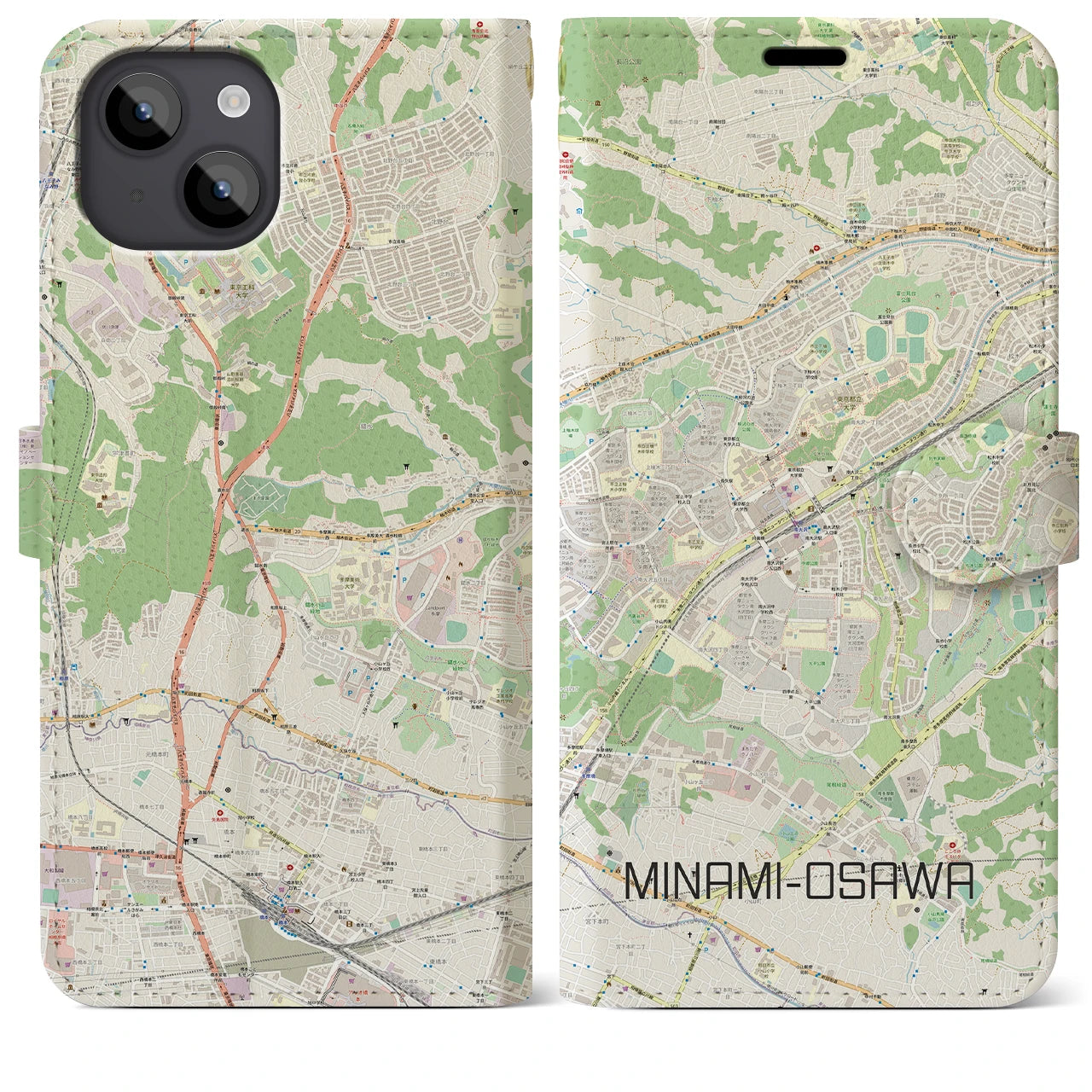 【南大沢(東京都)】地図柄iPhoneケース(手帳タイプ)ナチュラル・iPhone 14 Plus 用