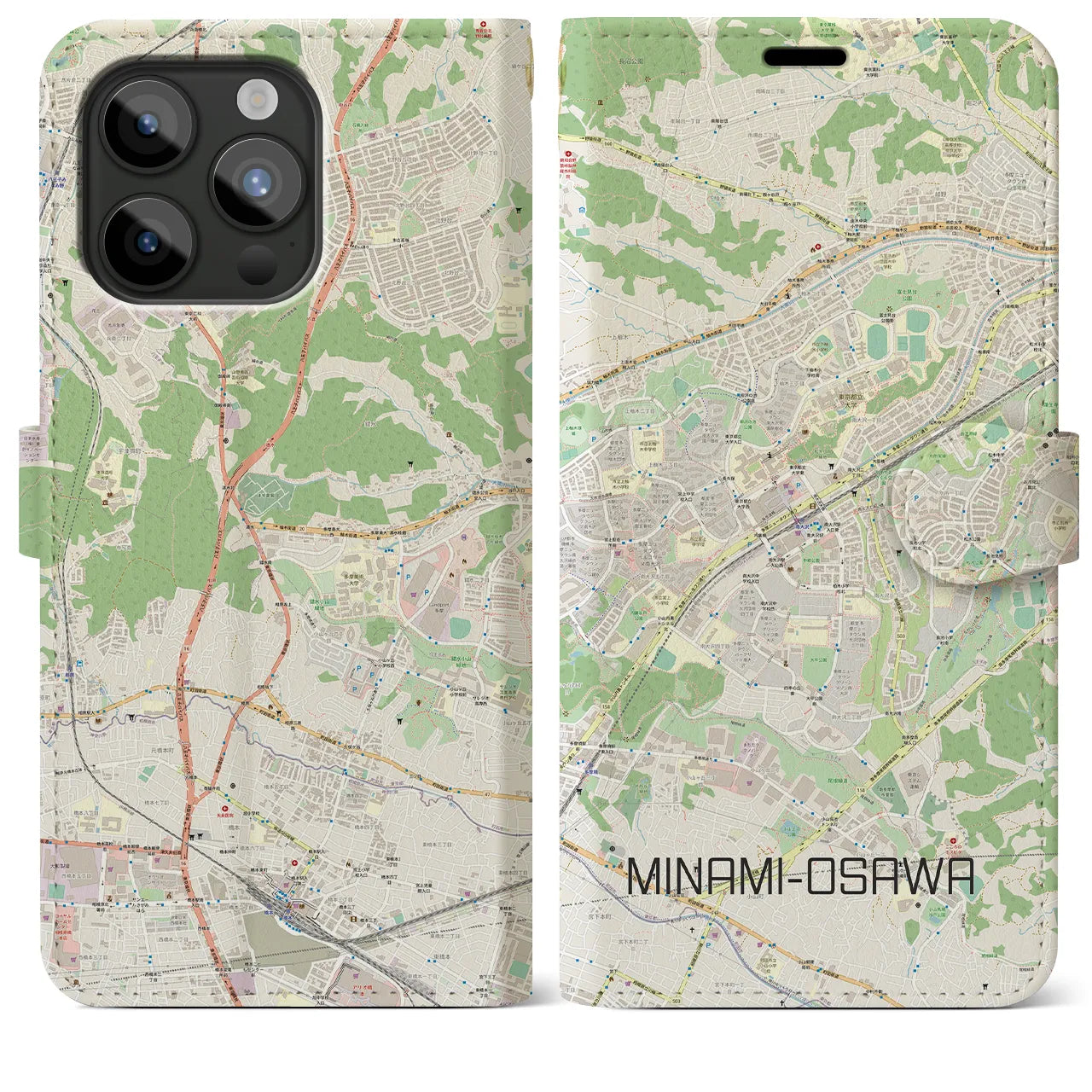 【南大沢(東京都)】地図柄iPhoneケース(手帳タイプ)ナチュラル・iPhone 15 Pro Max 用