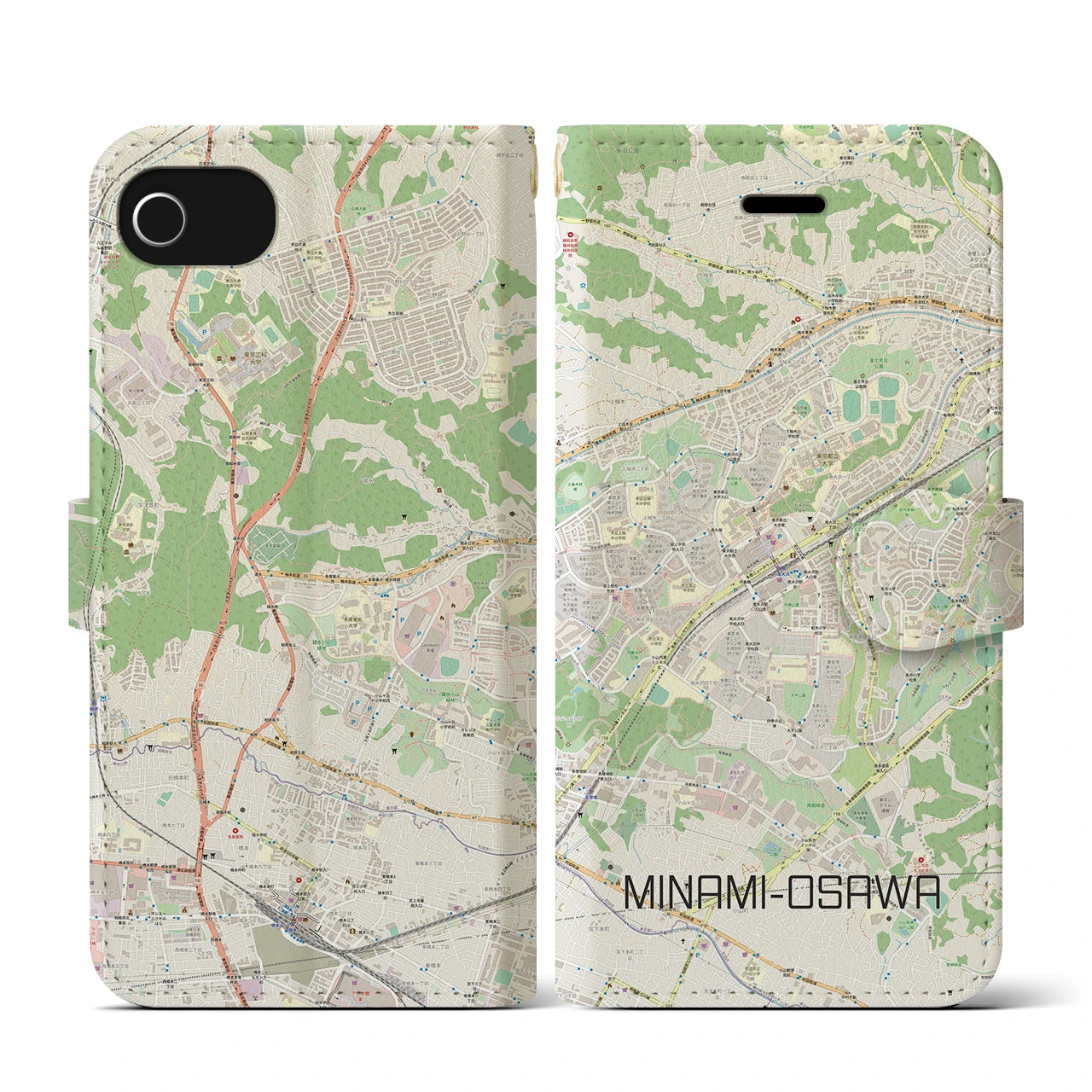 【南大沢(東京都)】地図柄iPhoneケース(手帳タイプ)ナチュラル・iPhone SE(第3 / 第2世代) / 8 / 7 / 6s / 6 用