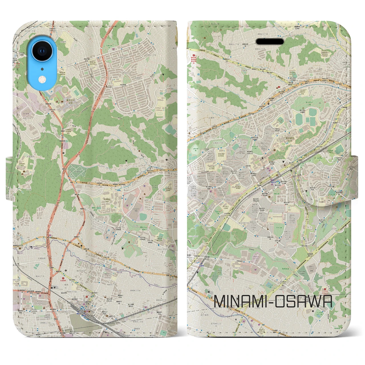 【南大沢(東京都)】地図柄iPhoneケース(手帳タイプ)ナチュラル・iPhone XR 用