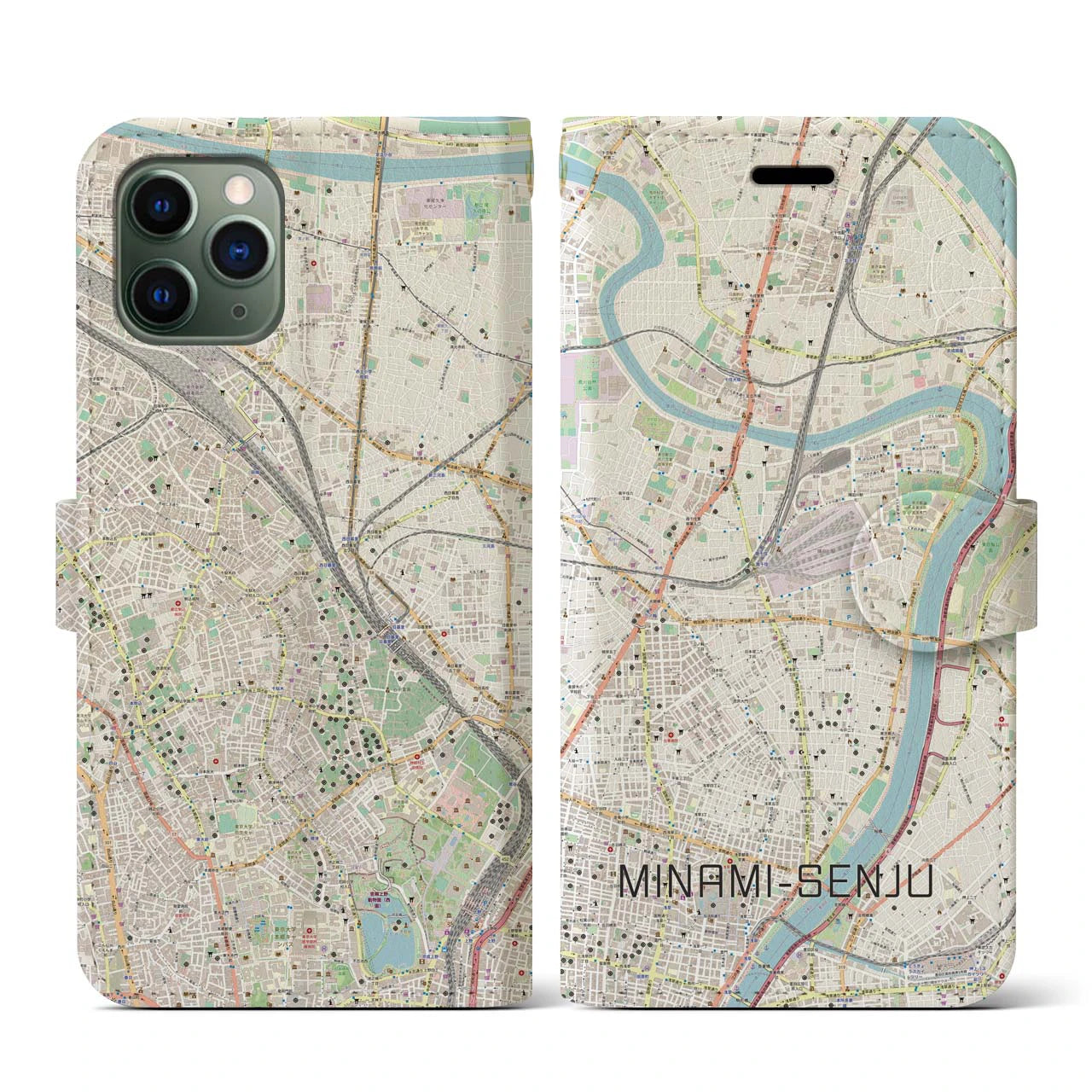 【南千住(東京都)】地図柄iPhoneケース(手帳タイプ)ナチュラル・iPhone 11 Pro 用