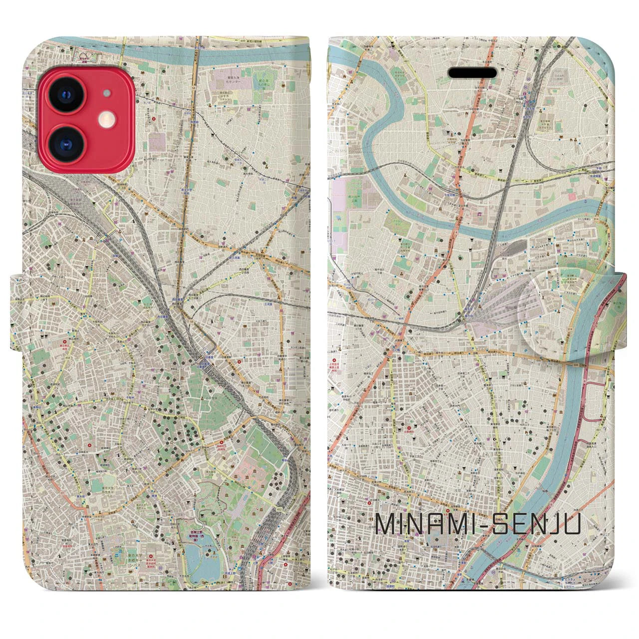 【南千住(東京都)】地図柄iPhoneケース(手帳タイプ)ナチュラル・iPhone 11 用