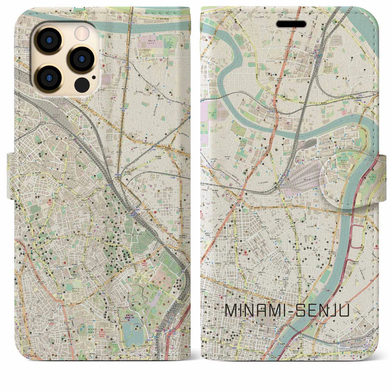 【南千住(東京都)】地図柄iPhoneケース(手帳タイプ)ナチュラル・iPhone 12 Pro Max 用