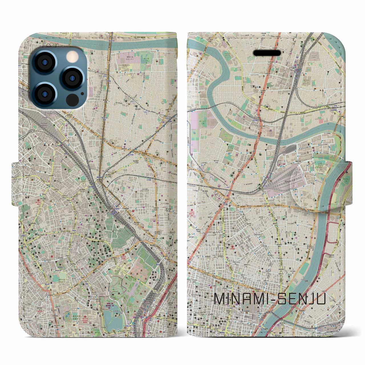 【南千住(東京都)】地図柄iPhoneケース(手帳タイプ)ナチュラル・iPhone 12 / 12 Pro 用