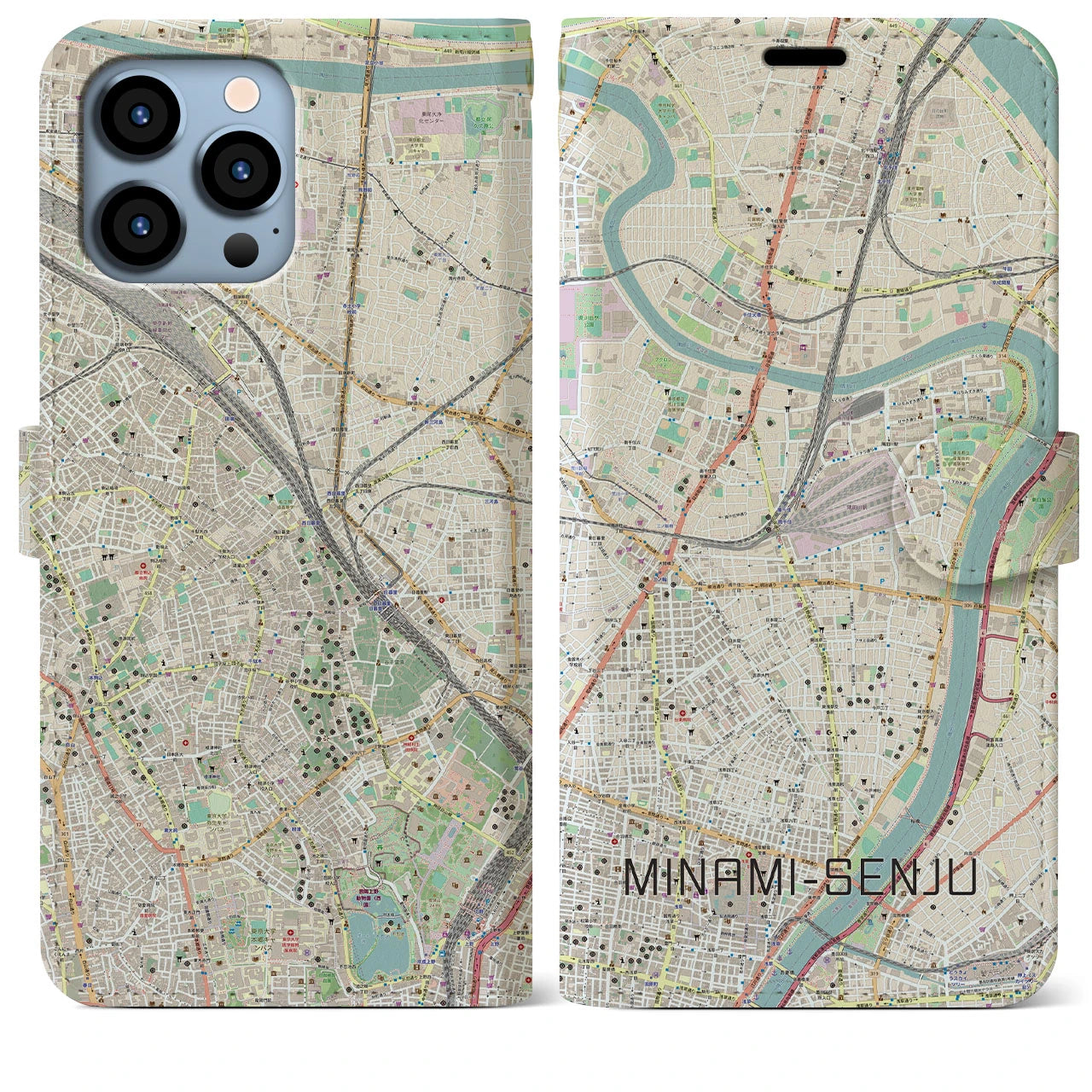 【南千住(東京都)】地図柄iPhoneケース(手帳タイプ)ナチュラル・iPhone 13 Pro Max 用