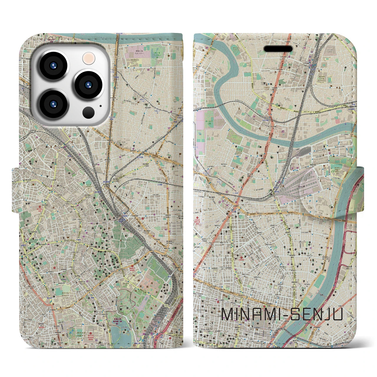 【南千住(東京都)】地図柄iPhoneケース(手帳タイプ)ナチュラル・iPhone 13 Pro 用