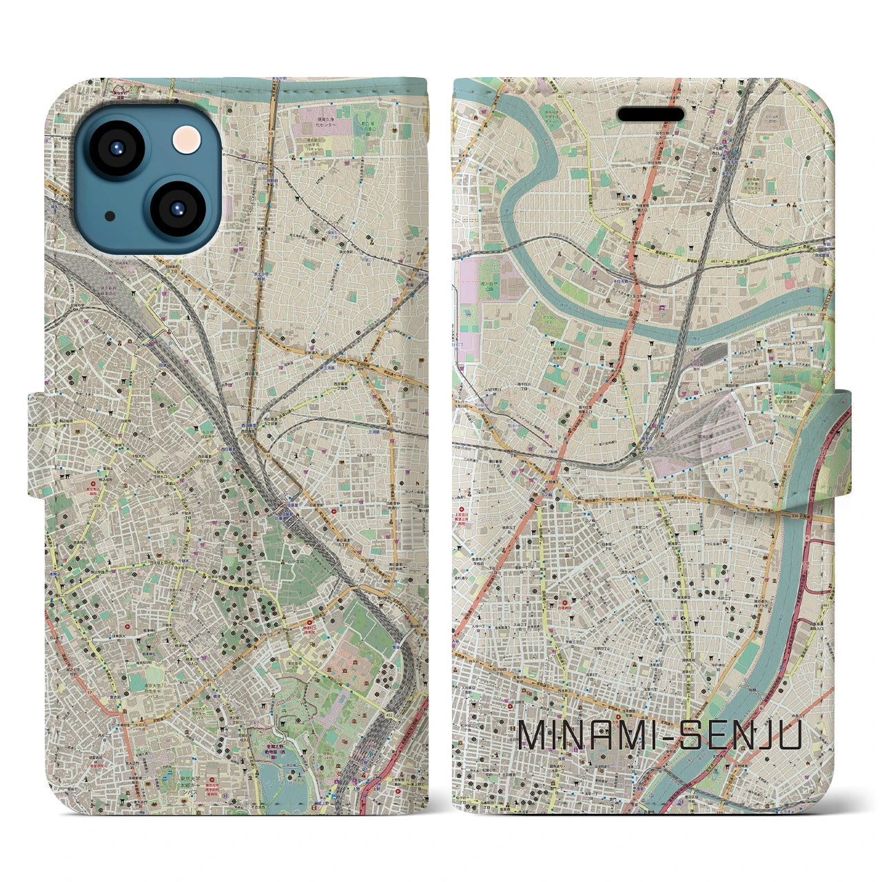 【南千住(東京都)】地図柄iPhoneケース(手帳タイプ)ナチュラル・iPhone 13 用