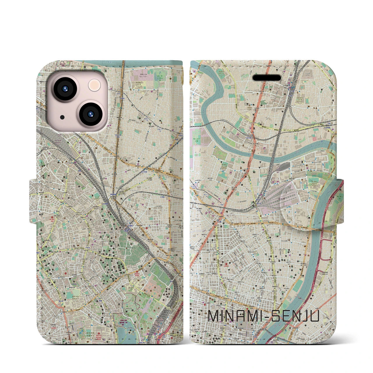 【南千住(東京都)】地図柄iPhoneケース(手帳タイプ)ナチュラル・iPhone 13 mini 用