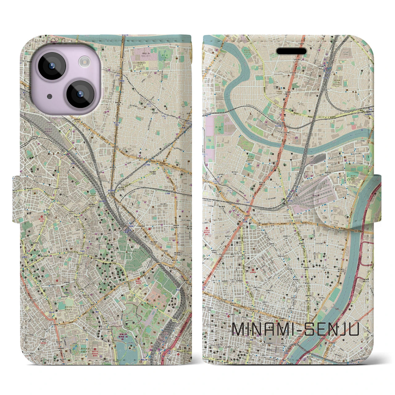 【南千住(東京都)】地図柄iPhoneケース(手帳タイプ)ナチュラル・iPhone 14 用