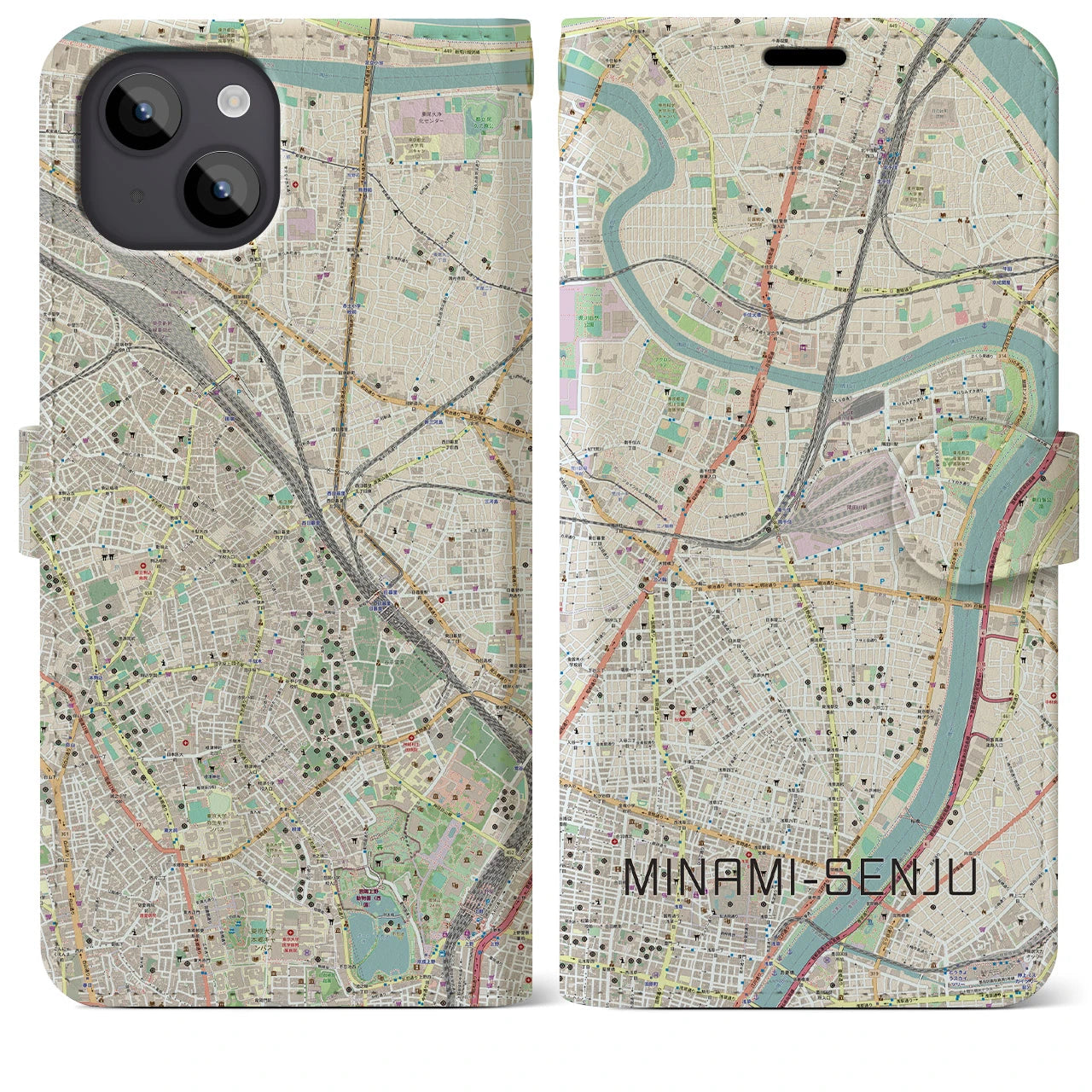 【南千住(東京都)】地図柄iPhoneケース(手帳タイプ)ナチュラル・iPhone 14 Plus 用