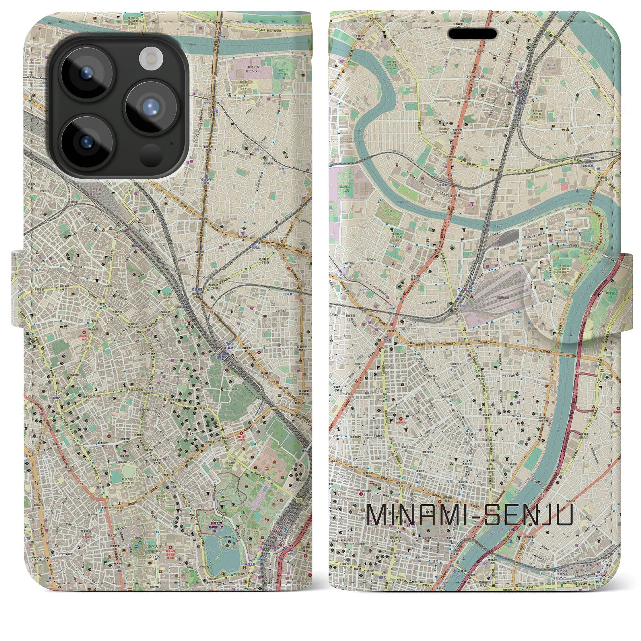 【南千住(東京都)】地図柄iPhoneケース(手帳タイプ)ナチュラル・iPhone 15 Pro Max 用