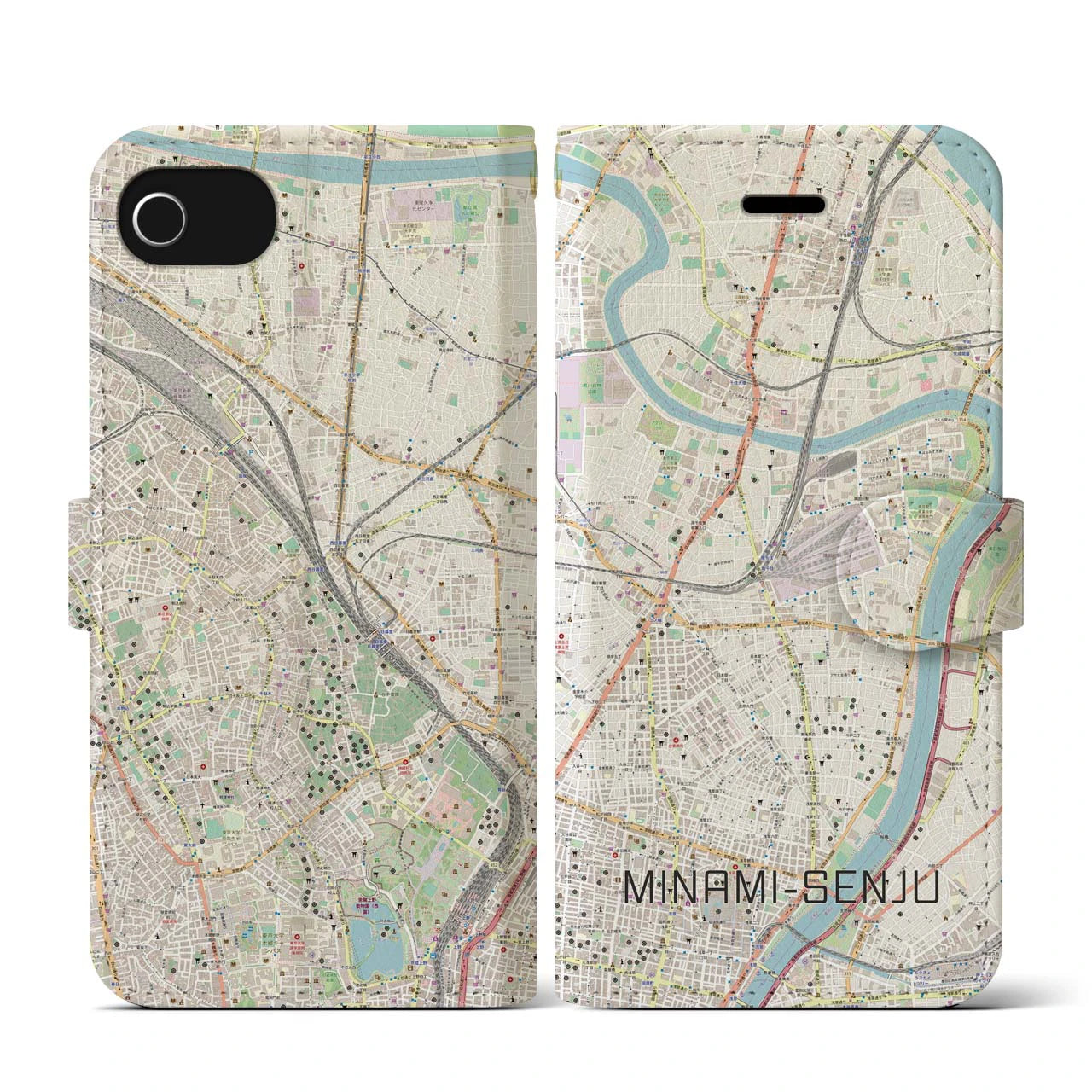 【南千住(東京都)】地図柄iPhoneケース(手帳タイプ)ナチュラル・iPhone SE(第3 / 第2世代) / 8 / 7 / 6s / 6 用