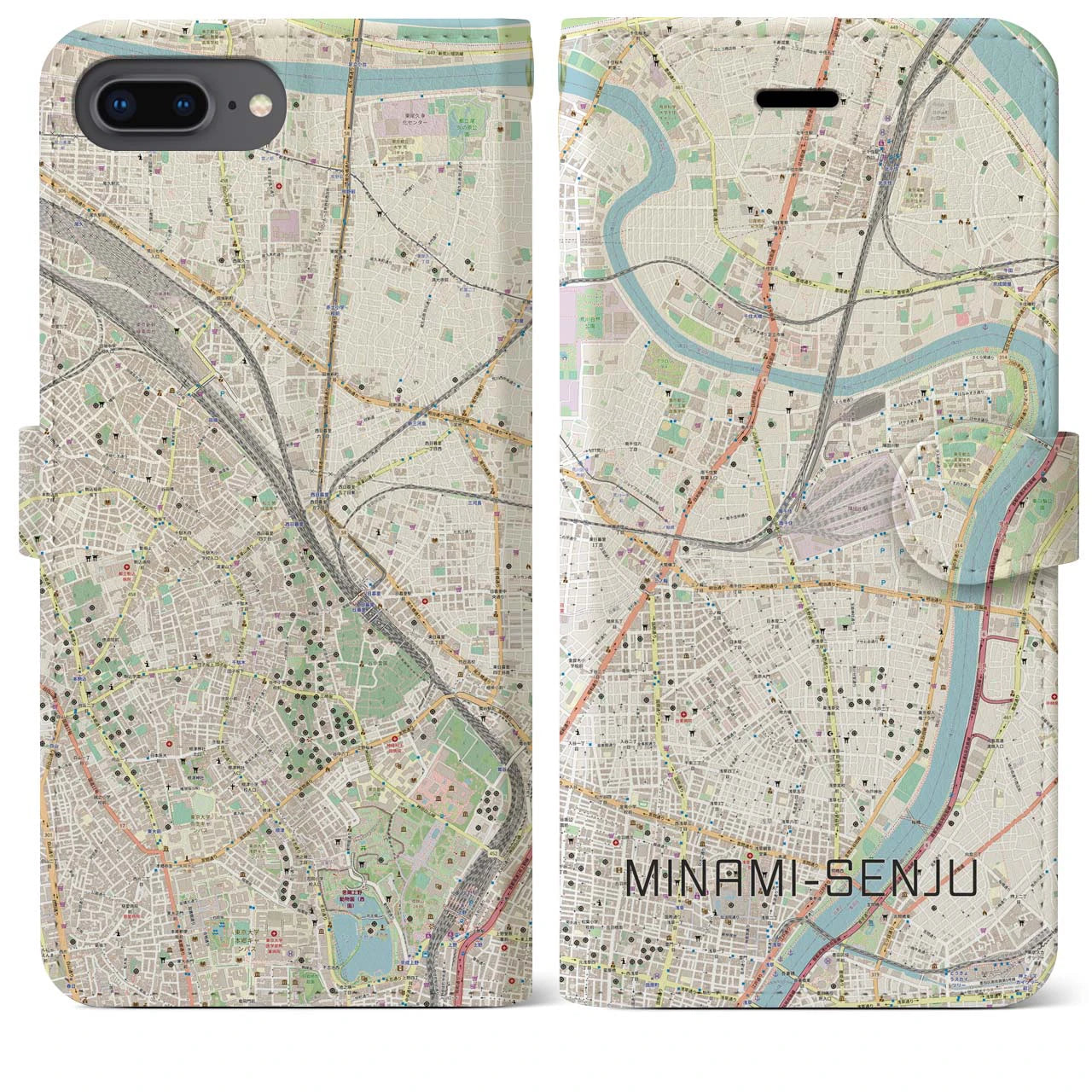 【南千住(東京都)】地図柄iPhoneケース(手帳タイプ)ナチュラル・iPhone 8Plus /7Plus / 6sPlus / 6Plus 用