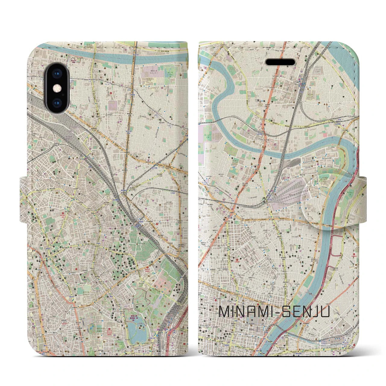 【南千住(東京都)】地図柄iPhoneケース(手帳タイプ)ナチュラル・iPhone XS / X 用