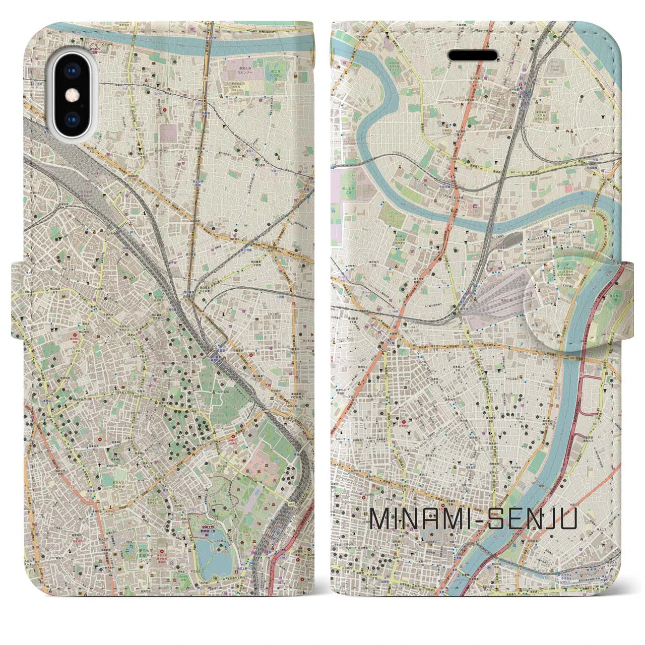 【南千住(東京都)】地図柄iPhoneケース(手帳タイプ)ナチュラル・iPhone XS Max 用