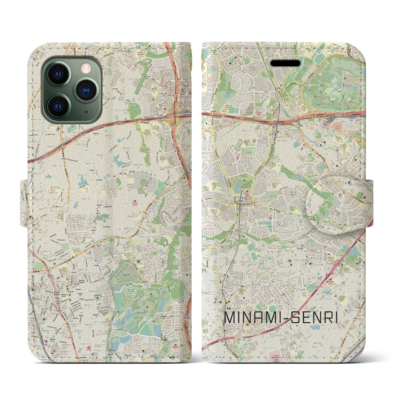 【南千里(大阪府)】地図柄iPhoneケース(手帳タイプ)ナチュラル・iPhone 11 Pro 用