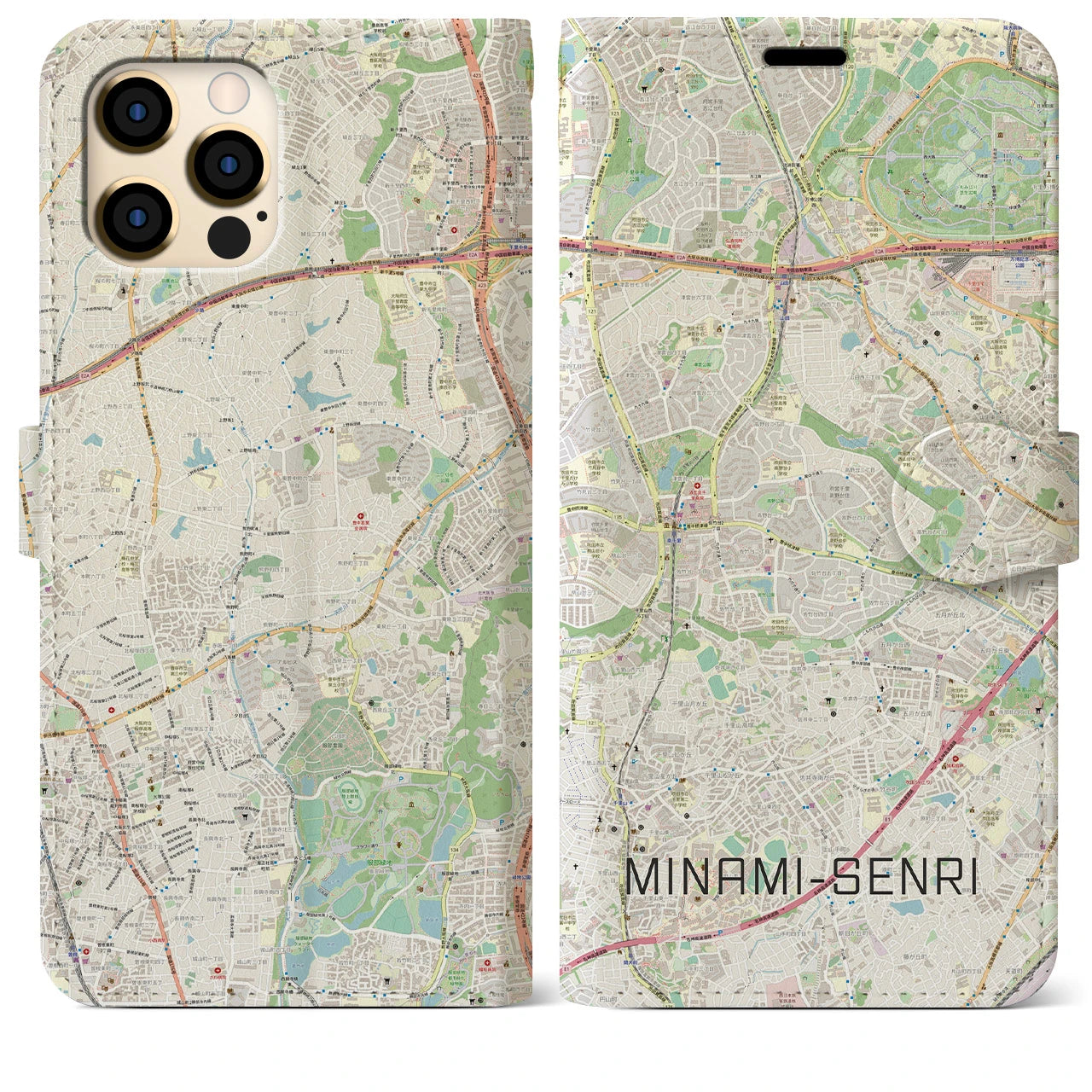 【南千里(大阪府)】地図柄iPhoneケース(手帳タイプ)ナチュラル・iPhone 12 Pro Max 用