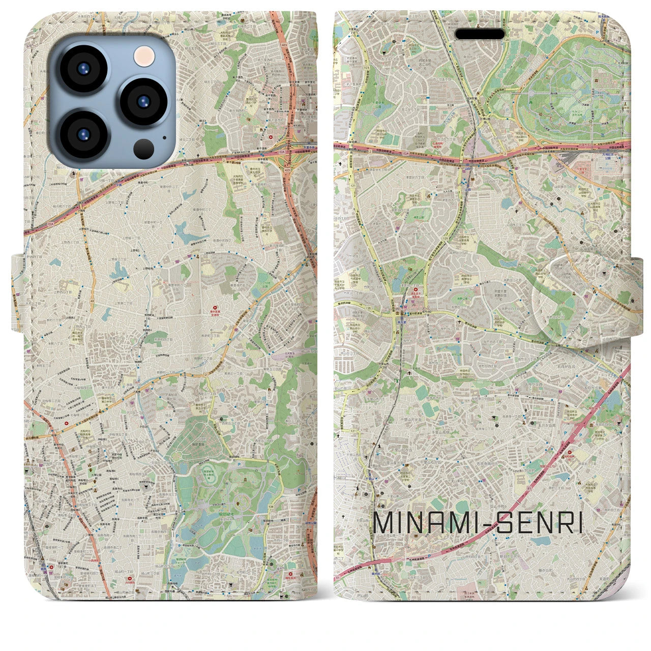 【南千里(大阪府)】地図柄iPhoneケース(手帳タイプ)ナチュラル・iPhone 13 Pro Max 用