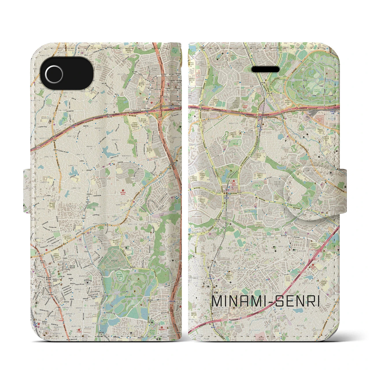 【南千里(大阪府)】地図柄iPhoneケース(手帳タイプ)ナチュラル・iPhone SE(第3 / 第2世代) / 8 / 7 / 6s / 6 用