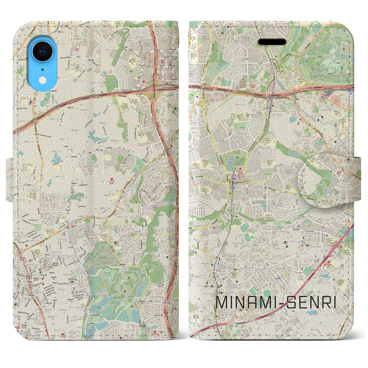 【南千里(大阪府)】地図柄iPhoneケース(手帳タイプ)ナチュラル・iPhone XR 用