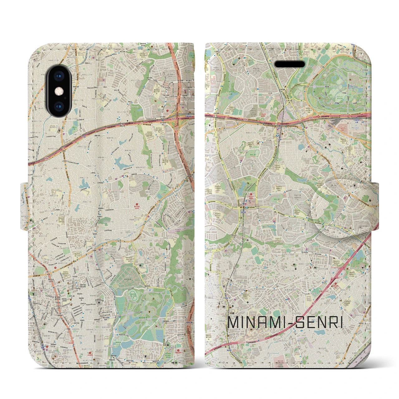 【南千里(大阪府)】地図柄iPhoneケース(手帳タイプ)ナチュラル・iPhone XS / X 用