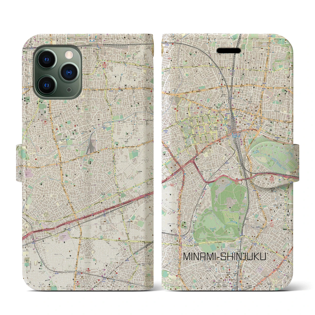 【南新宿(東京都)】地図柄iPhoneケース(手帳タイプ)ナチュラル・iPhone 11 Pro 用