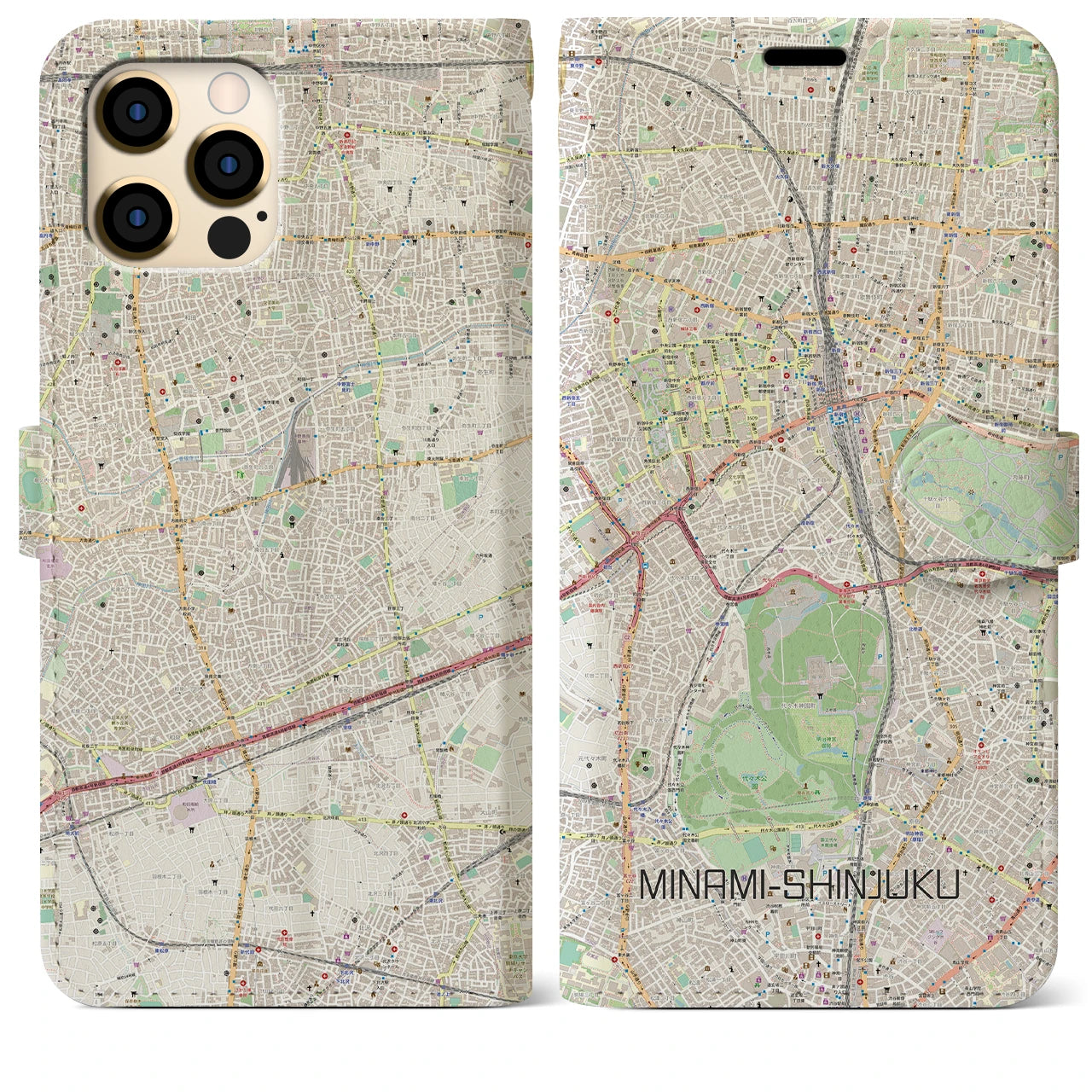 【南新宿(東京都)】地図柄iPhoneケース(手帳タイプ)ナチュラル・iPhone 12 Pro Max 用
