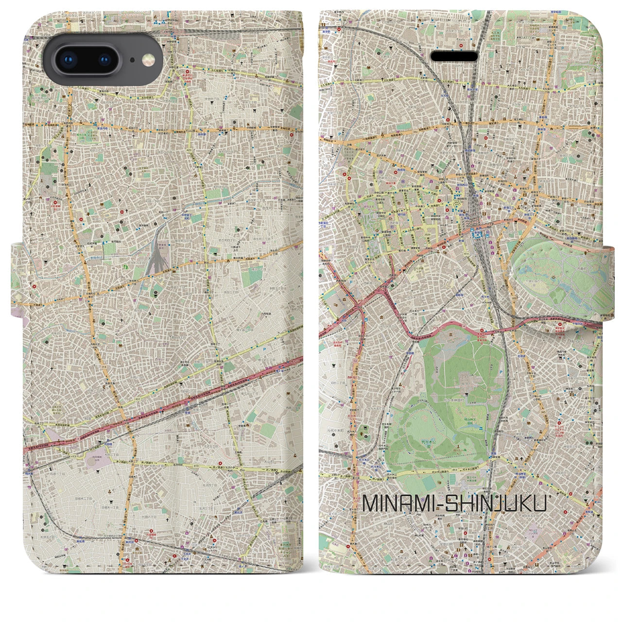 【南新宿(東京都)】地図柄iPhoneケース(手帳タイプ)ナチュラル・iPhone 8Plus /7Plus / 6sPlus / 6Plus 用
