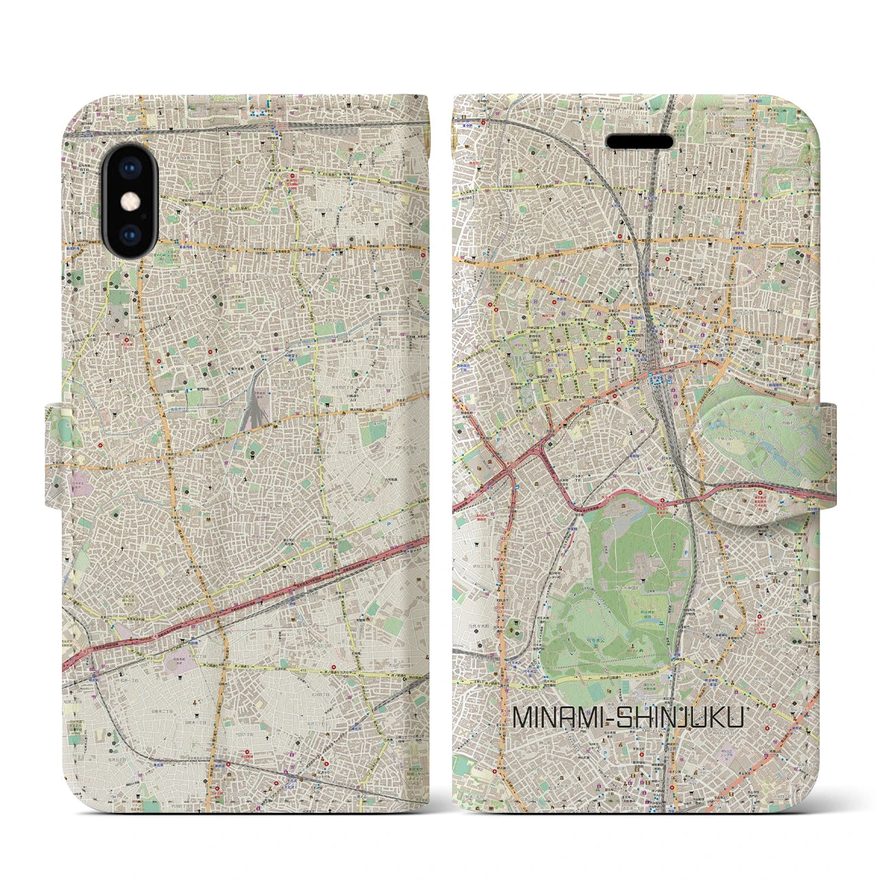 【南新宿(東京都)】地図柄iPhoneケース(手帳タイプ)ナチュラル・iPhone XS / X 用