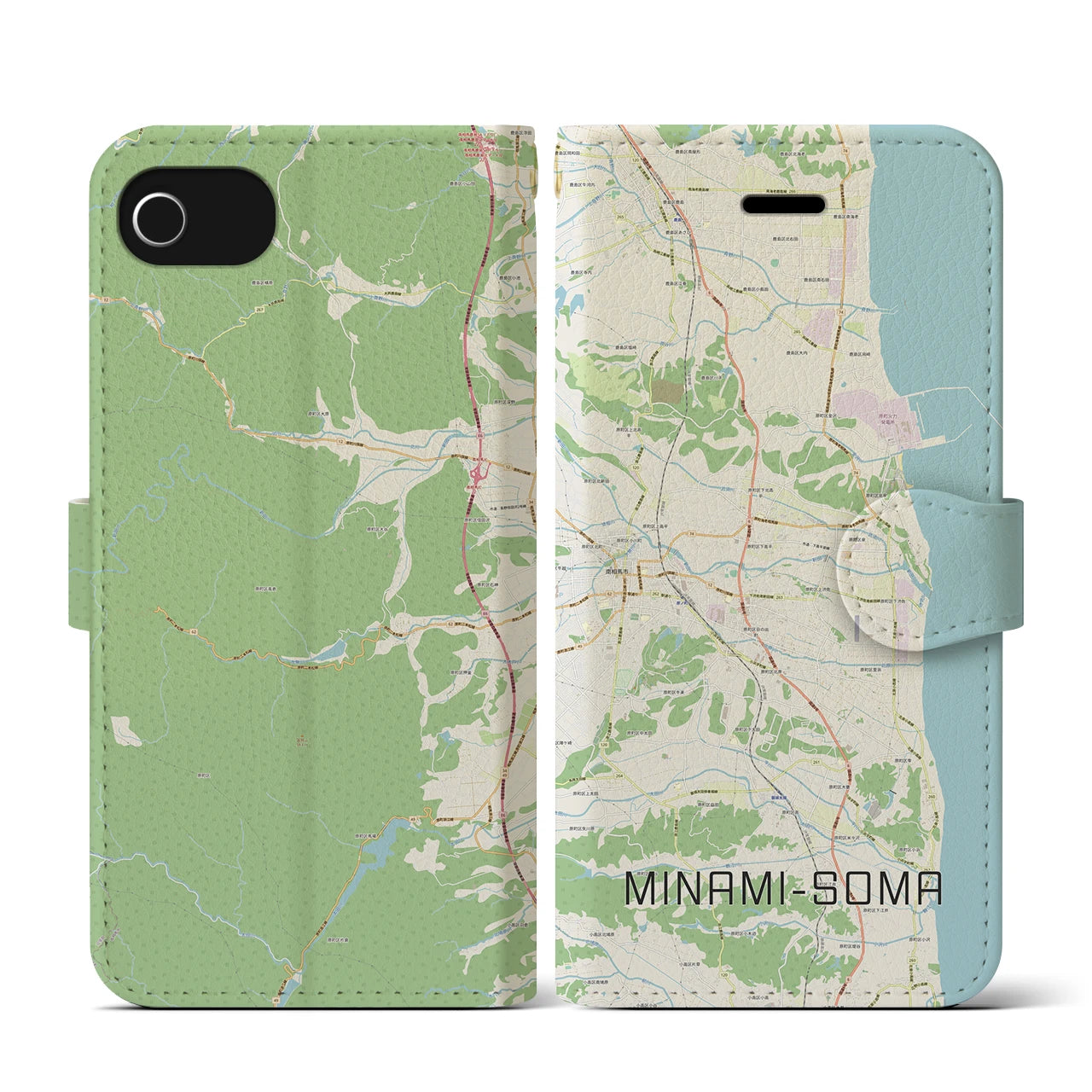 【南相馬(福島県)】地図柄iPhoneケース(手帳タイプ)ナチュラル・iPhone SE(第3 / 第2世代) / 8 / 7 / 6s / 6 用