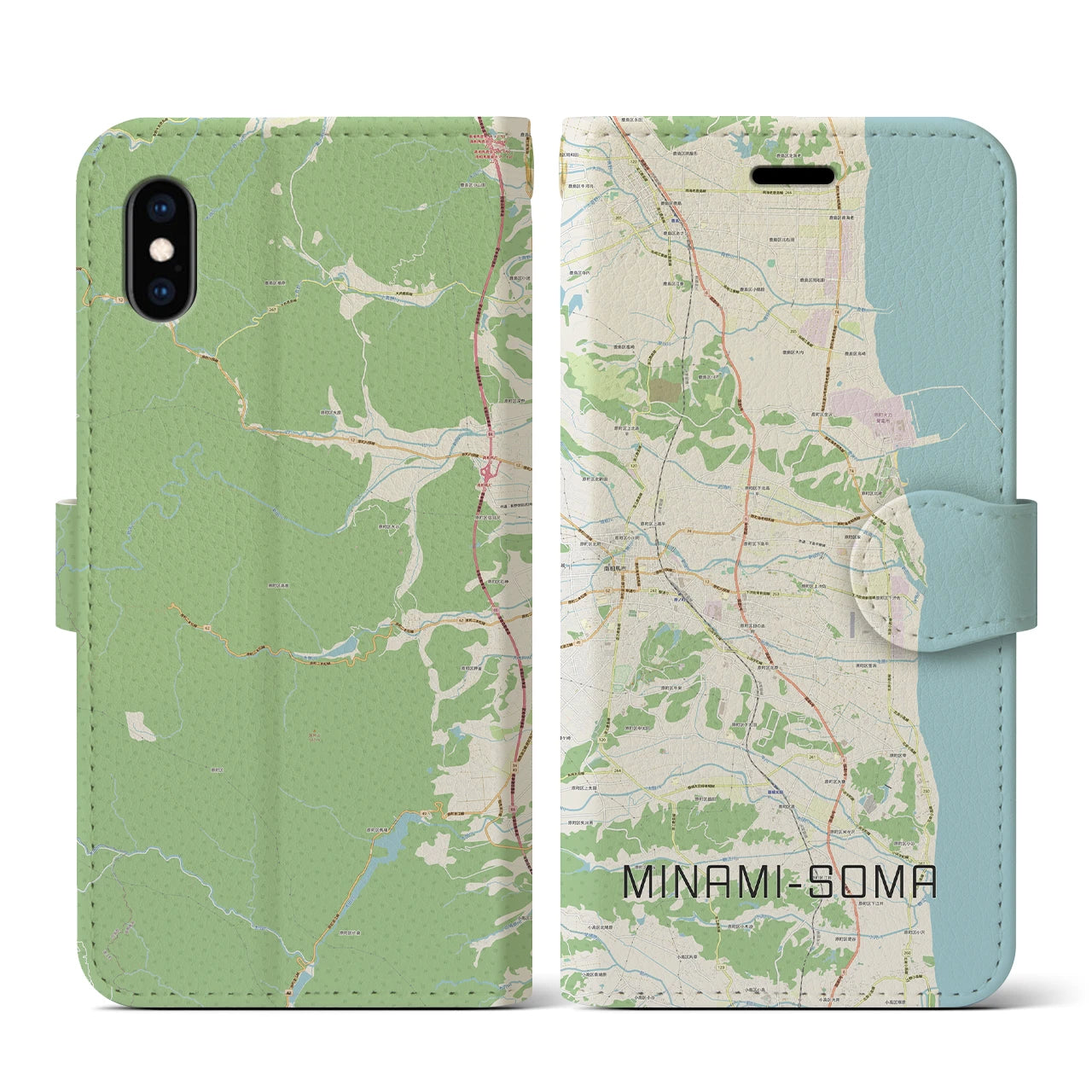 【南相馬(福島県)】地図柄iPhoneケース(手帳タイプ)ナチュラル・iPhone XS / X 用