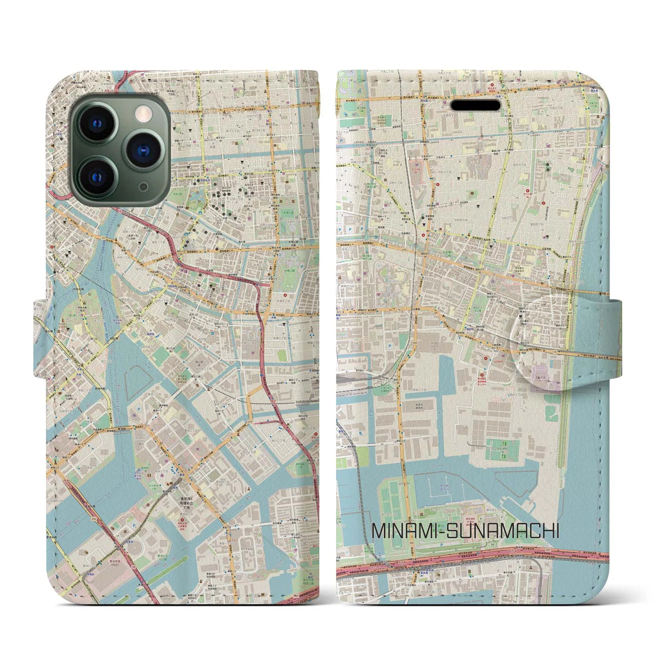 【南砂町(東京都)】地図柄iPhoneケース(手帳タイプ)ナチュラル・iPhone 11 Pro 用